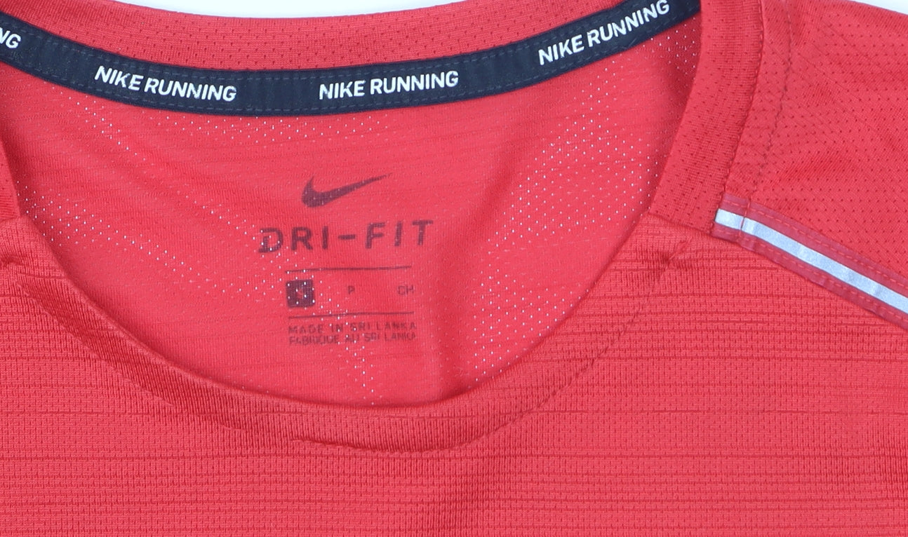 Nike Boys Red Dri-FIT Running T-Shirt Size S Reflective Sports Top