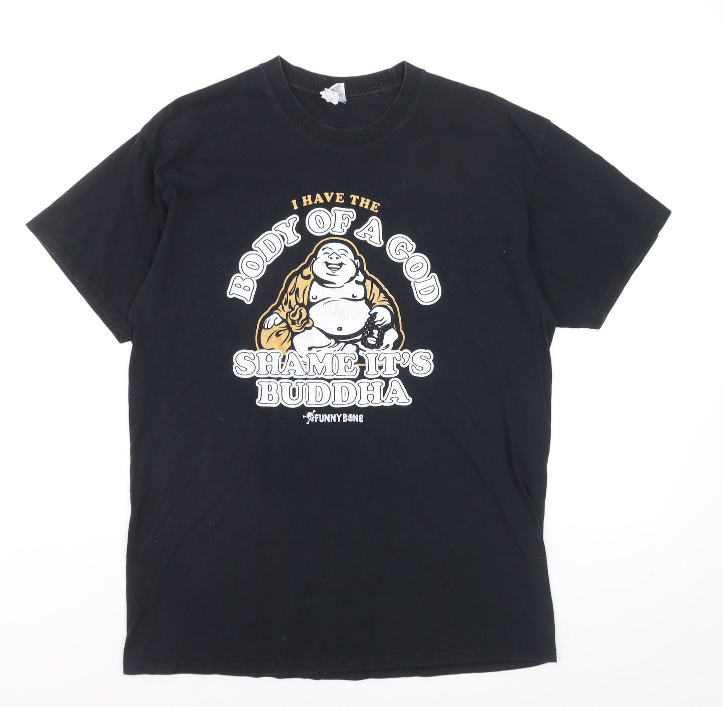 Gildan Unisex Black Funny Buddha Graphic Cotton T-Shirt Size L