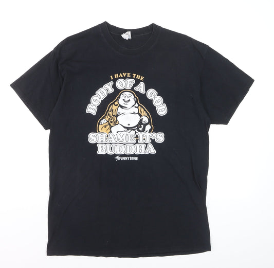 Gildan Unisex Black Funny Buddha Graphic Cotton T-Shirt Size L