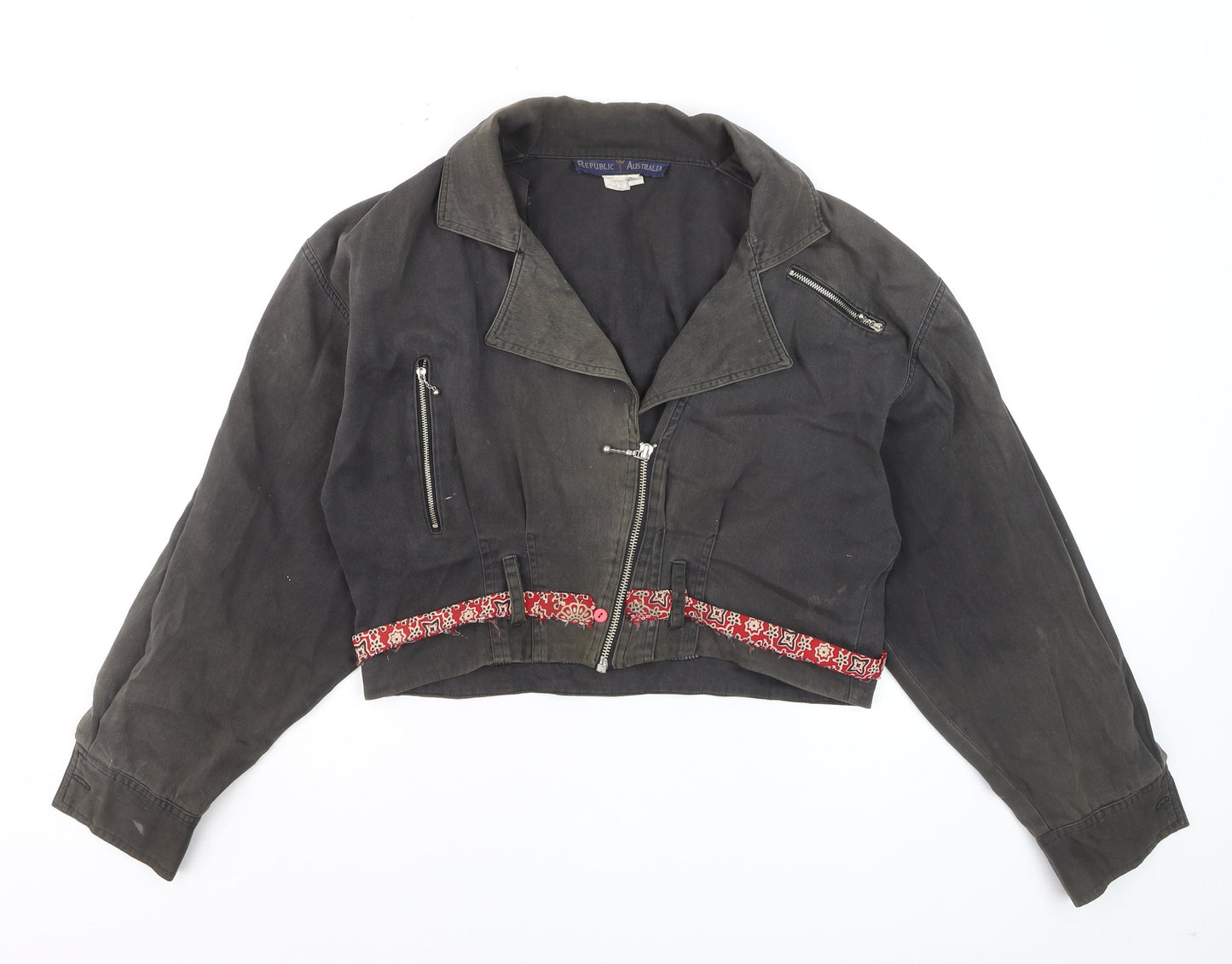 Republic Australia Womens Black Cropped Biker Jacket Size 10