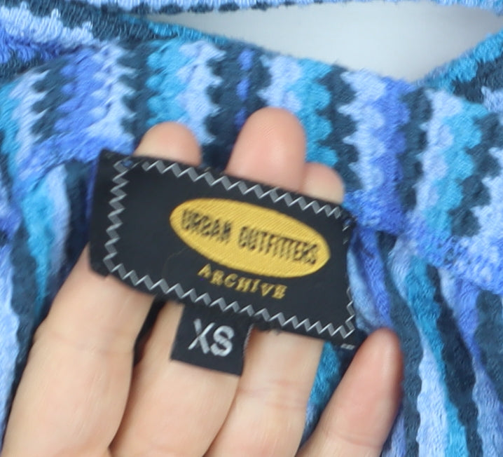 Urban Outfitters Women's Blue Striped Flared Knit Trousers XS