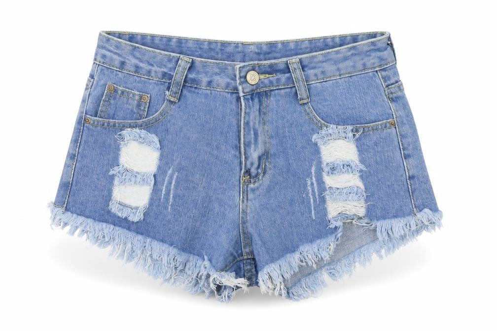 Fashion Jeans Women's Blue Denim Cut-Off Shorts Size M