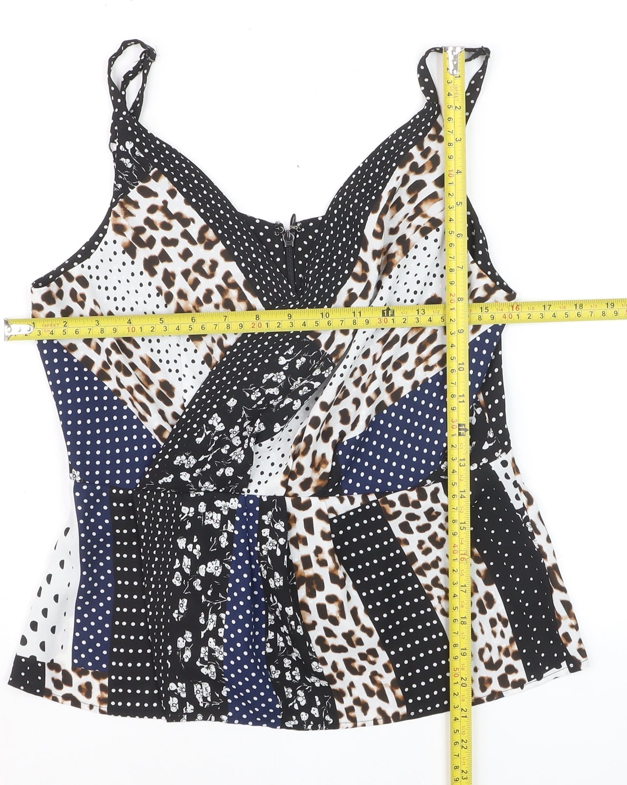 Cabi Women’s Multicoloured Camisole Top Size 10 Animal Polka Zip