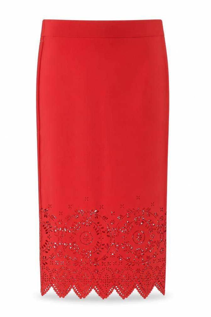 Next Women Red Midi Pencil Skirt Size 8 Stretch High Waist Elegant