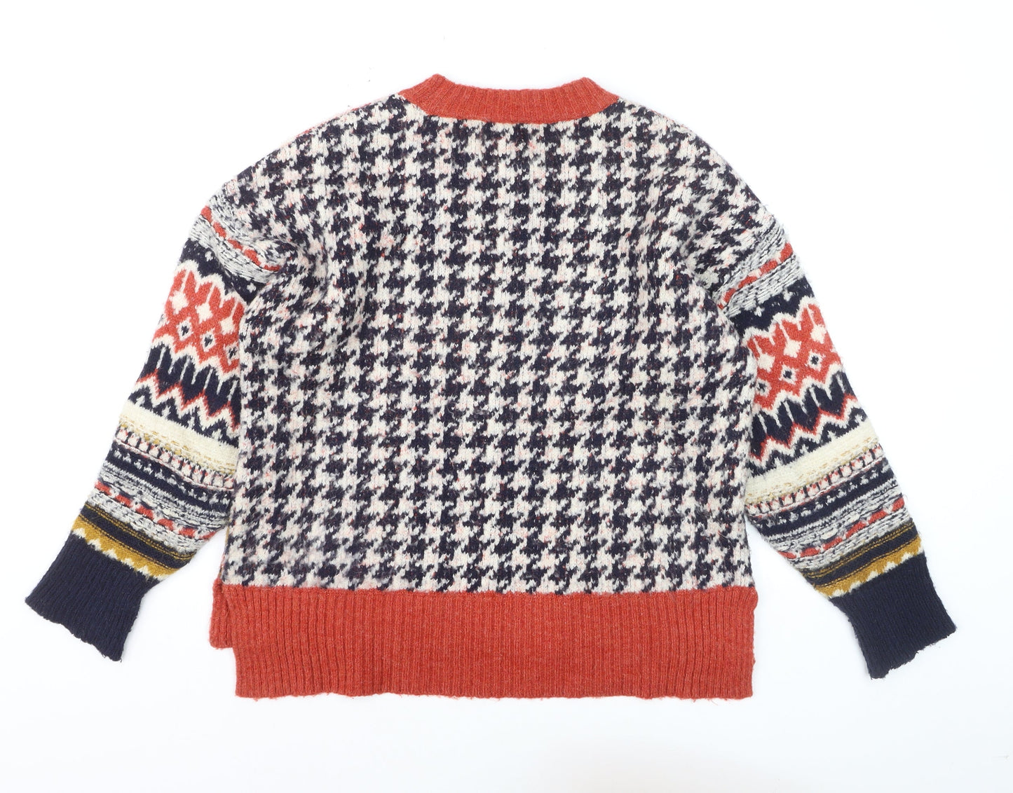 Desigual Women's Multicoloured Wool Blend Fair Isle Crew Neck Jumper Size S