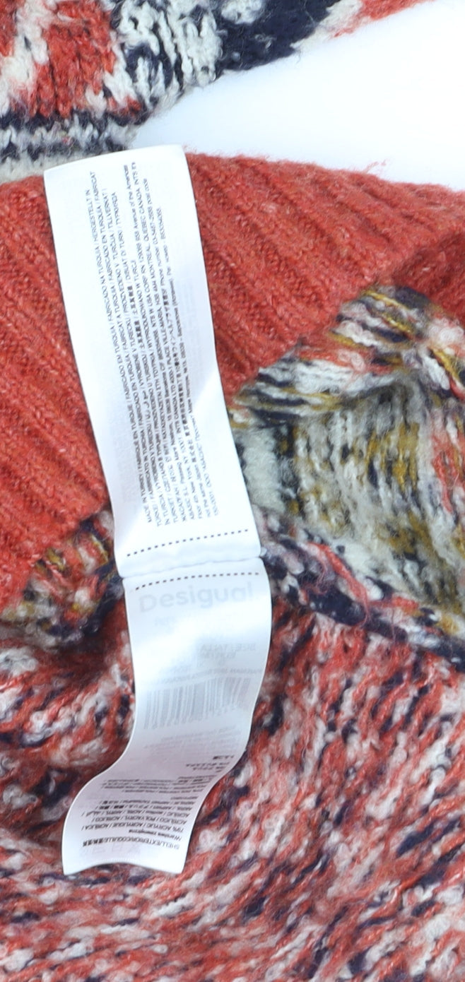Desigual Women's Multicoloured Wool Blend Fair Isle Crew Neck Jumper Size S