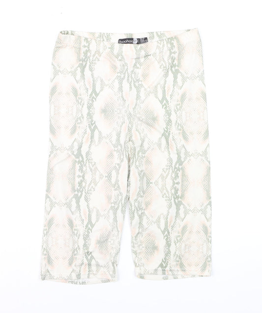Boohoo Women Beige Green Animal Print Biker Shorts Size 12