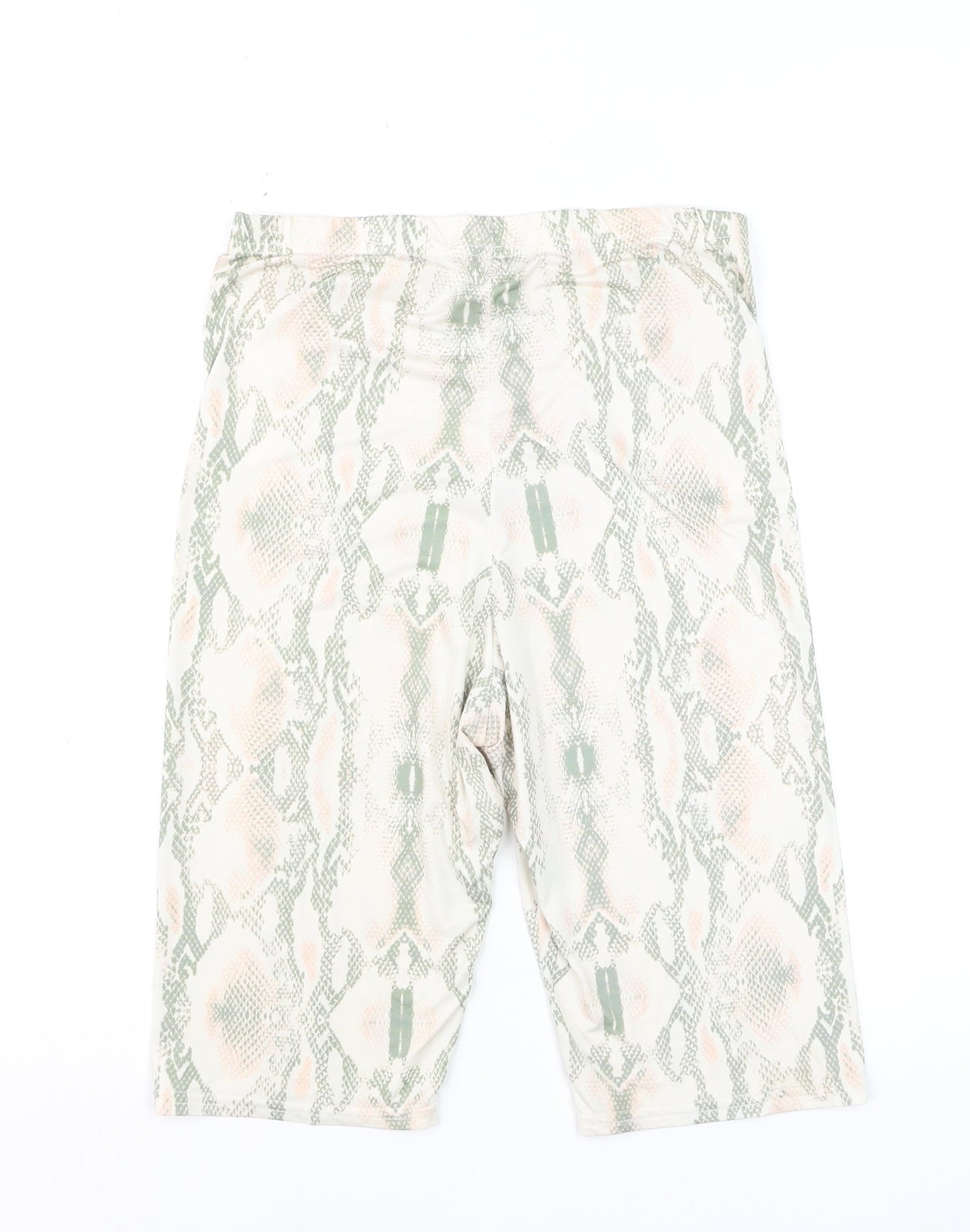 Boohoo Women Beige Green Animal Print Biker Shorts Size 12