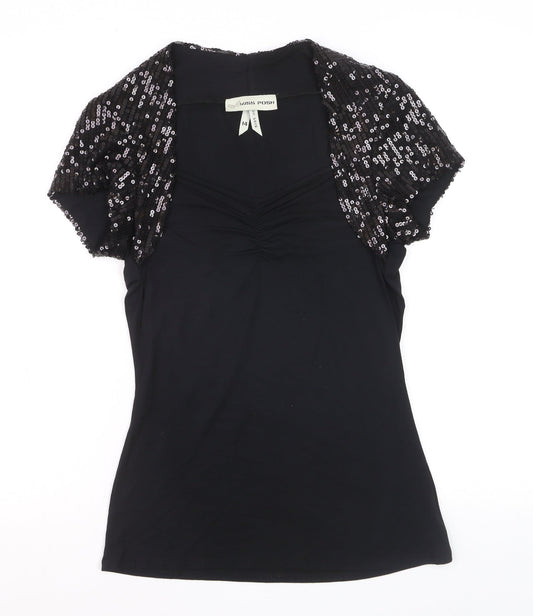 Miss Posh Women’s Black Sequin Short Sleeve V-Neck Party Top Size 14