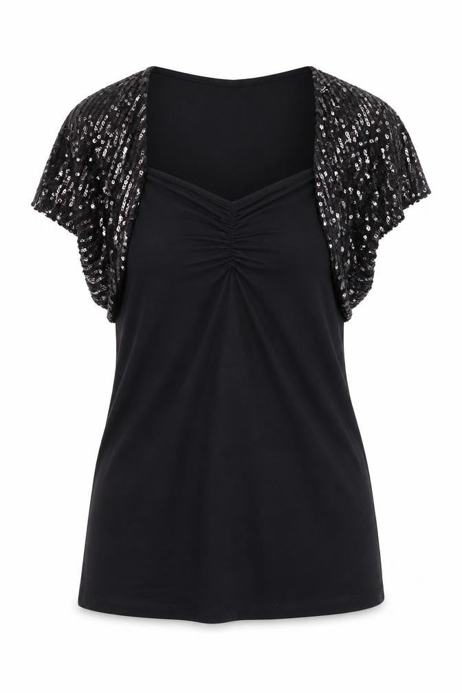 Miss Posh Women’s Black Sequin Short Sleeve V-Neck Party Top Size 14