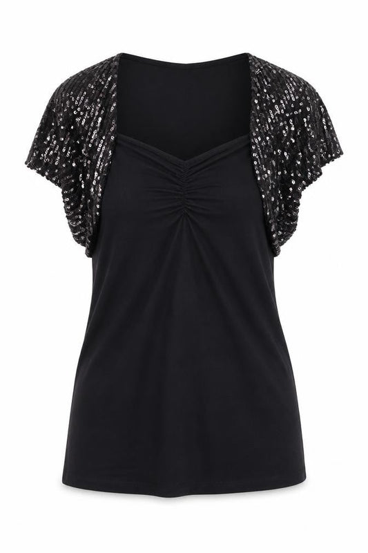 Miss Posh Women’s Black Sequin Short Sleeve V-Neck Party Top Size 14