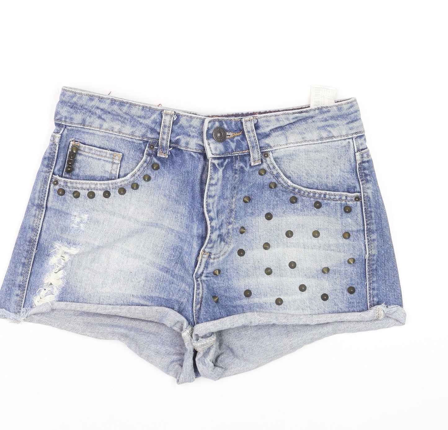 Pull & Bear Women Blue Studded Denim Hot Pants Shorts Size 8