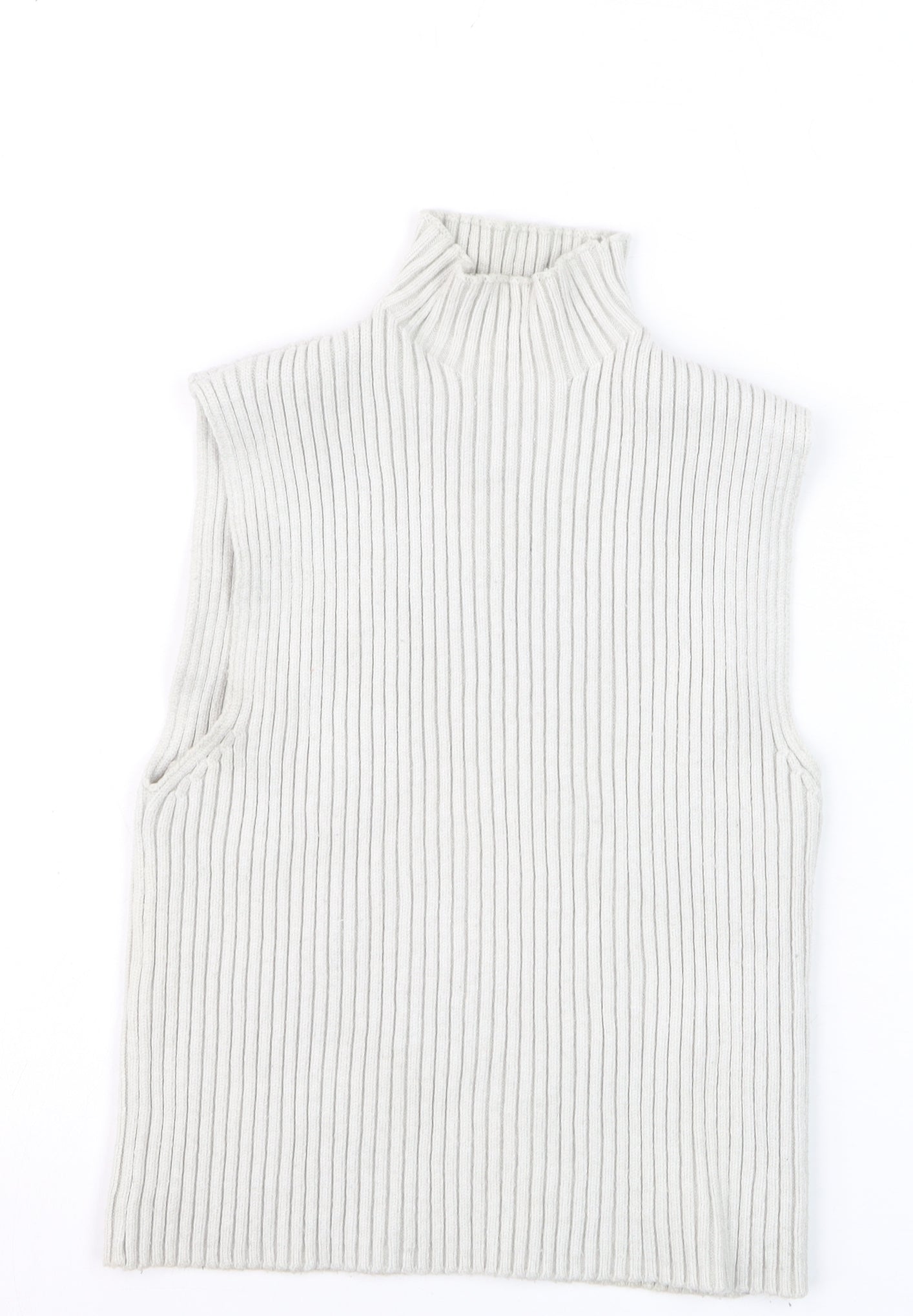 Zara Women Ivory Ribbed Sleeveless High Neck Knit Vest Size 12
