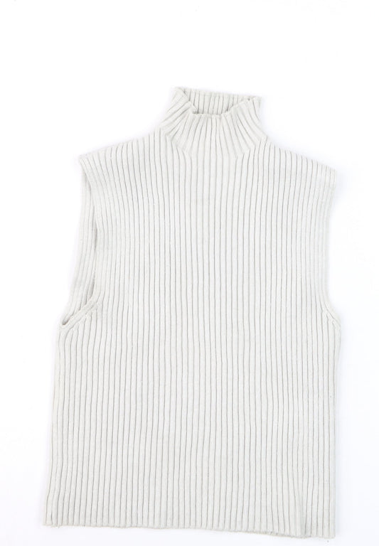 Zara Women Ivory Ribbed Sleeveless High Neck Knit Vest Size 12