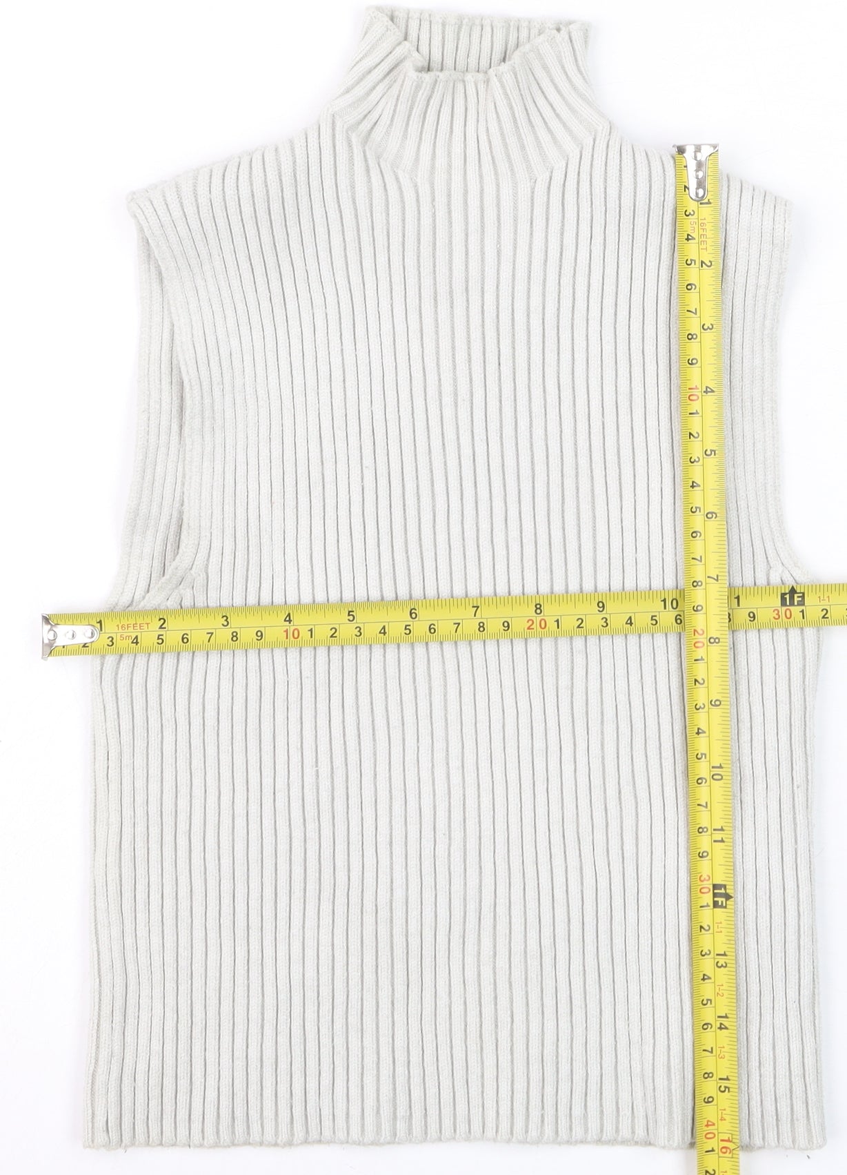 Zara Women Ivory Ribbed Sleeveless High Neck Knit Vest Size 12