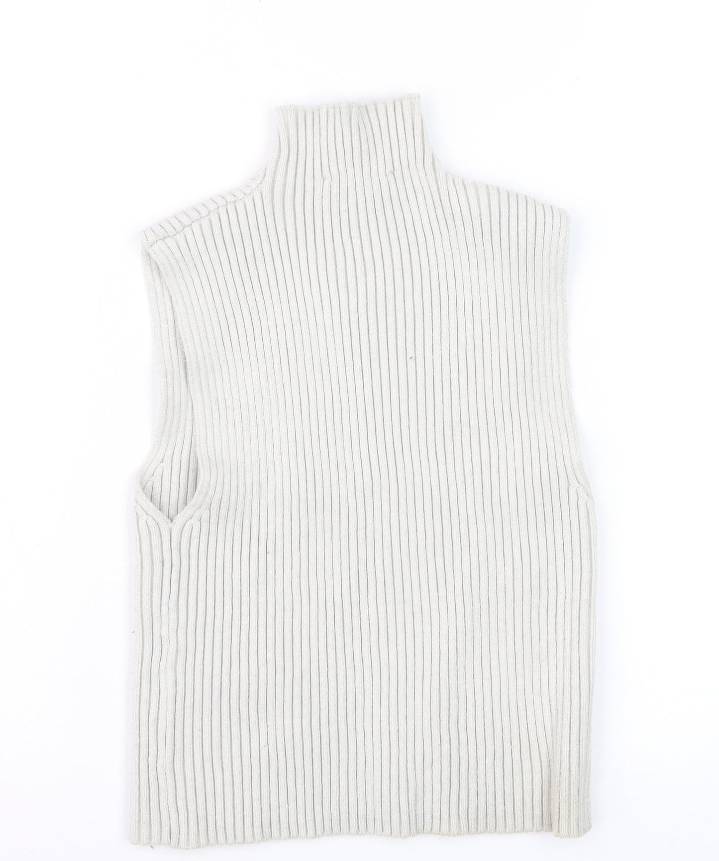 Zara Women Ivory Ribbed Sleeveless High Neck Knit Vest Size 12