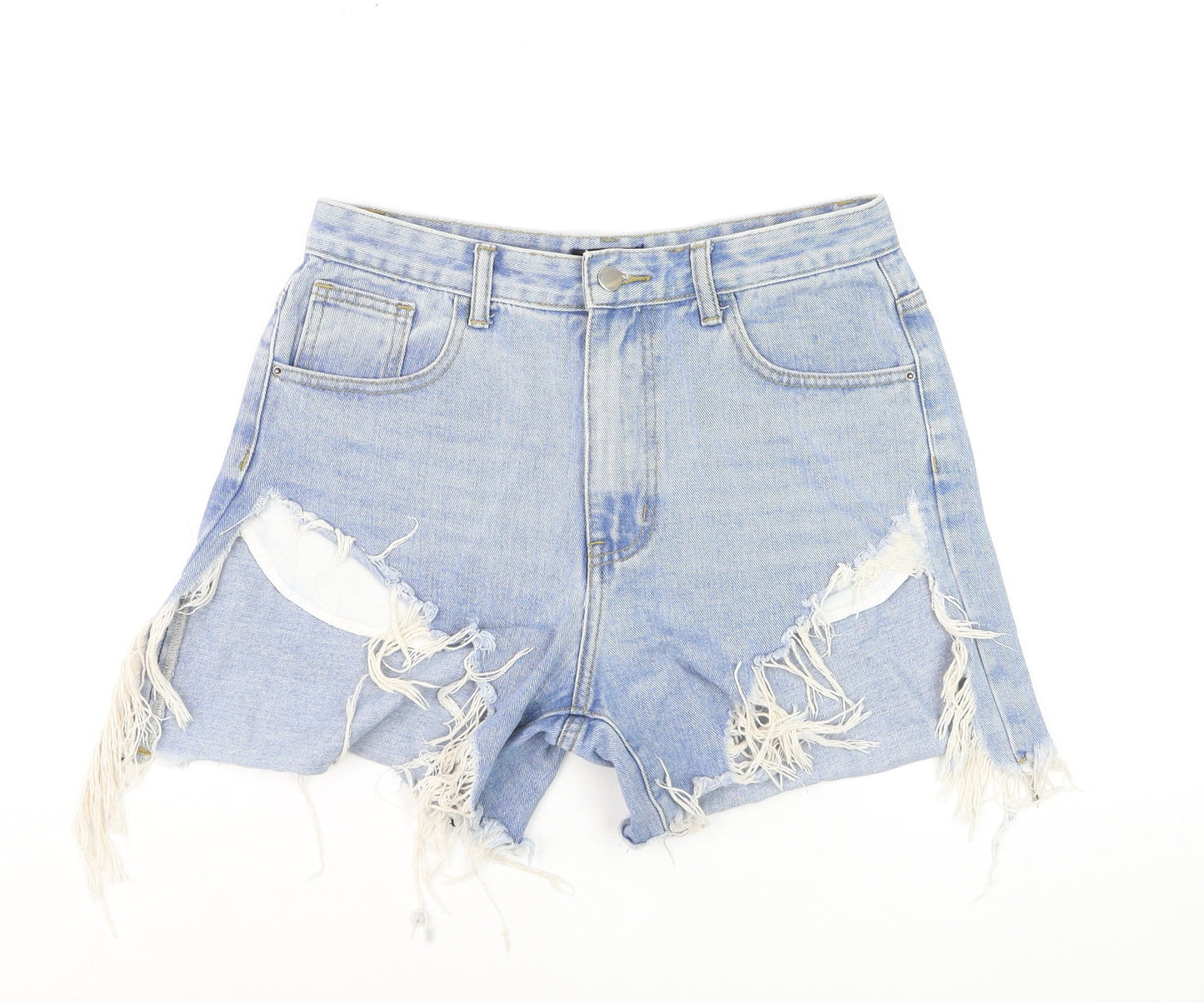 MOMOKROM Women Blue High Rise Distressed Cut-Off Denim Shorts Size 10