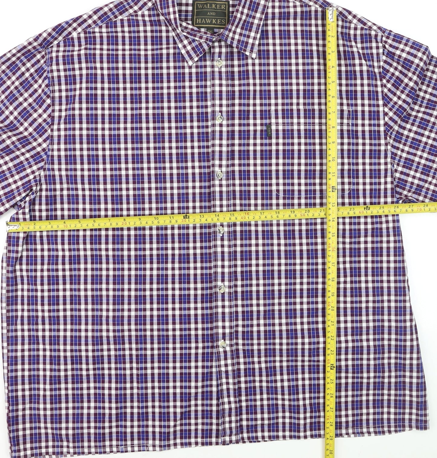Walker and Hawkes Men's Multicoloured Check 3XL Cotton Short Sleeve Button-Up Shirt
