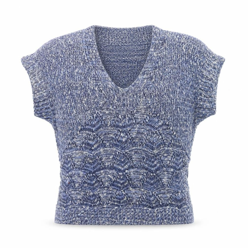 Be Beau Women's Blue V-Neck Chunky-Knit Pullover Jumper Size 18