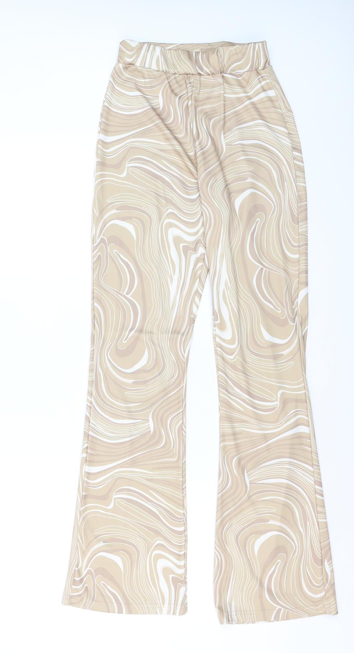 Mochy Women’s Beige Geometric Flared Stretch Trousers XS
