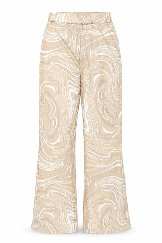 Mochy Women’s Beige Geometric Flared Stretch Trousers XS