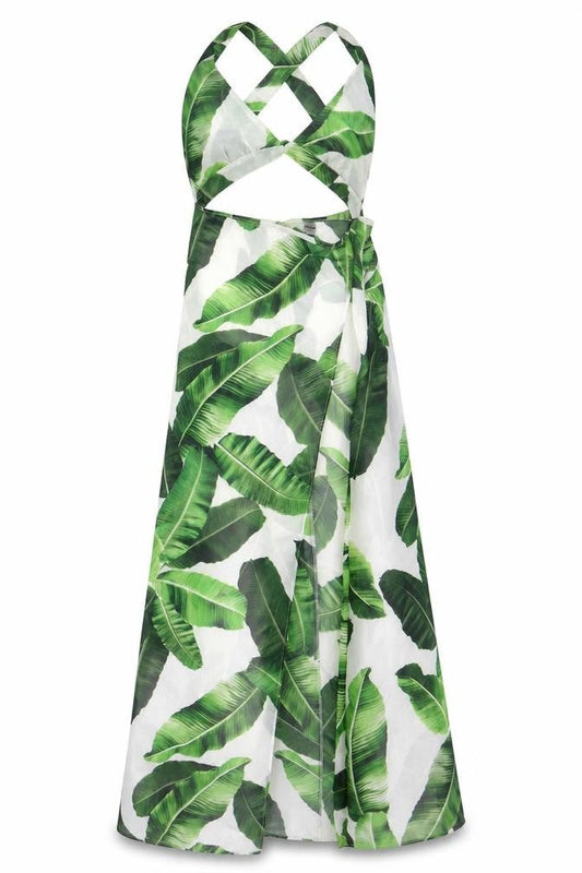 Jaded London Women’s Green Tropical Maxi Halter Dress Size L
