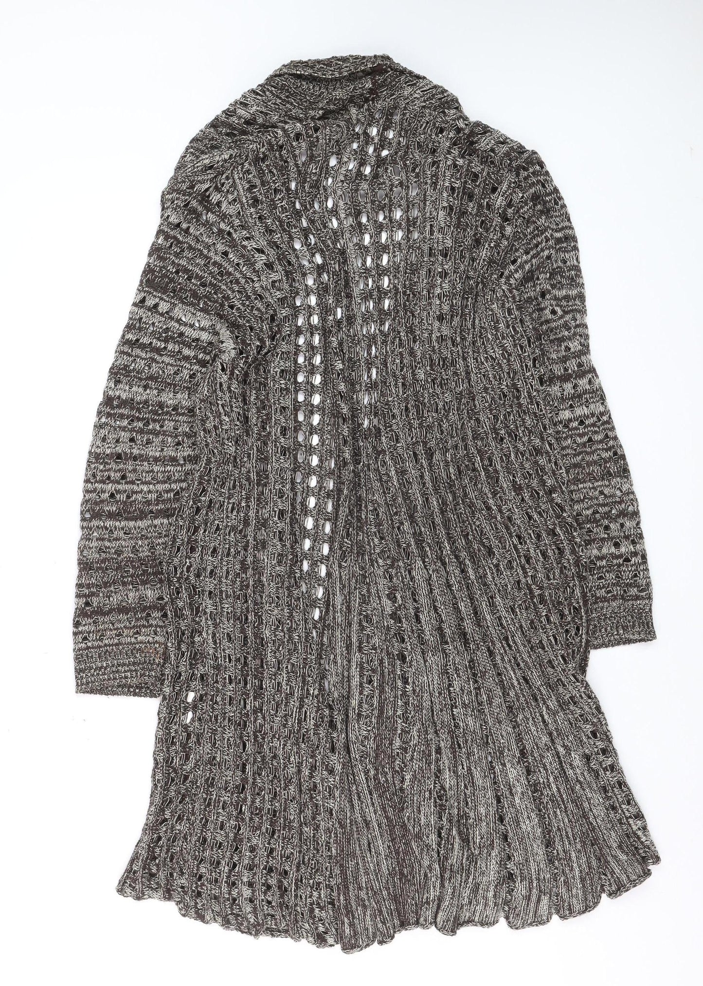 Isle Women’s Brown Open-Knit Long Cardigan L 18-20 Acrylic Cotton Blend