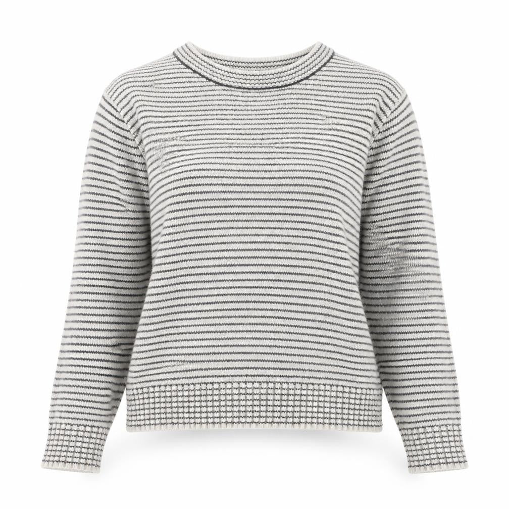 Bellerose Women's Grey Striped Wool Blend Crew Neck Jumper Size M