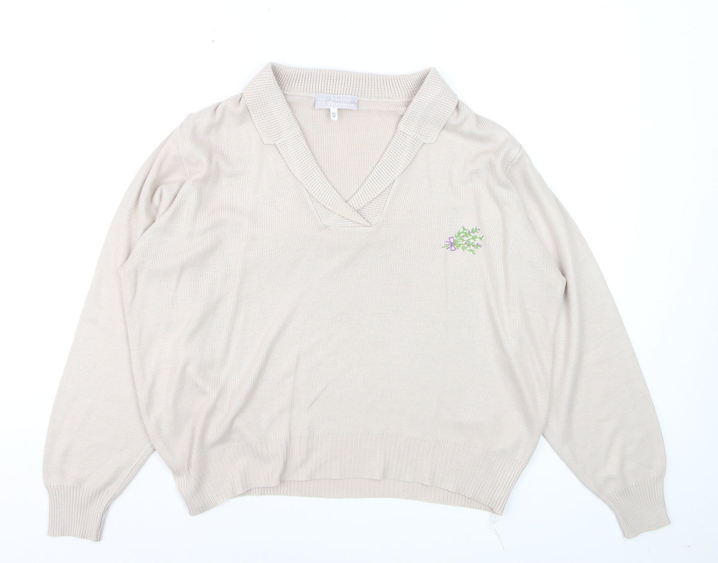 Moffat Woollens Womens Beige V-Neck Acrylic Jumper Size 12