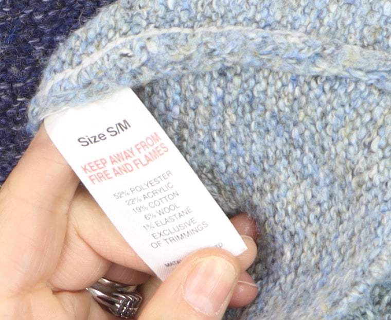 Papaya Women Blue Grey Block Roll Neck Wool Blend Jumper S/M