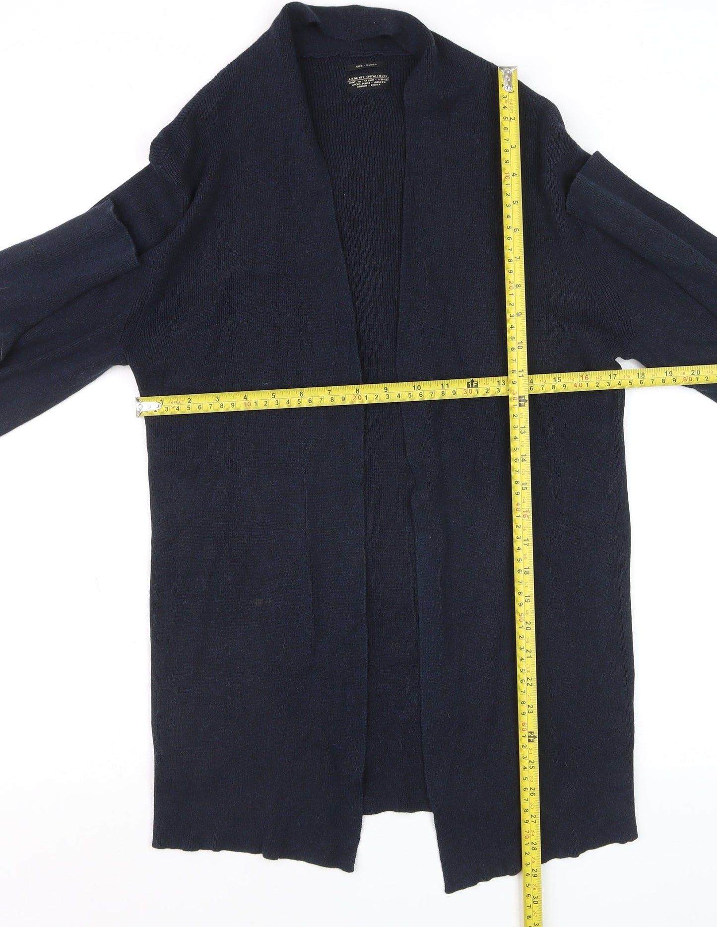 AllSaints Women’s Navy Blue Cotton Cashmere Silk Open Cardigan Small