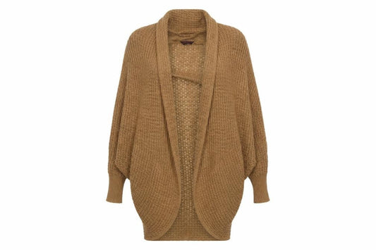 Front view of Miss Selfridge Women Beige, size 12, Chunky Knit Open Cardigan