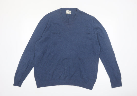 Marks and Spencer Men's Blue V-Neck Cotton Jumper XL