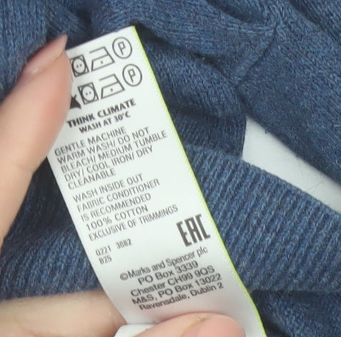 Marks and Spencer Men's Blue V-Neck Cotton Jumper XL