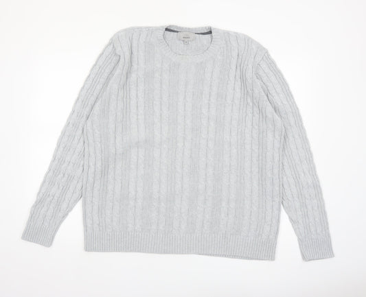 Marks and Spencer Men’s Grey XL Cable-Knit Cotton Crew Neck Jumper