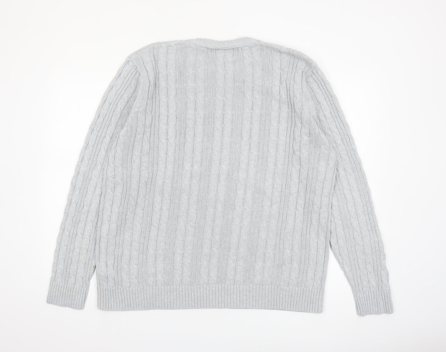 Marks and Spencer Men’s Grey XL Cable-Knit Cotton Crew Neck Jumper