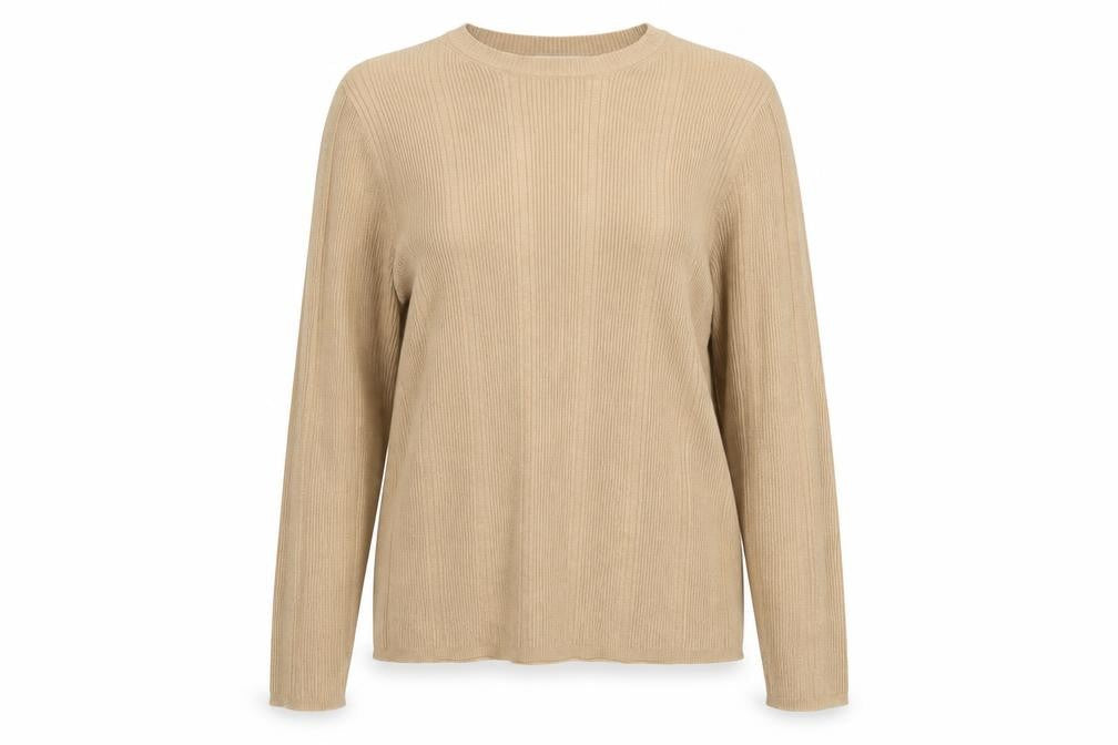 Marks & Spencer Womens Beige Size 16 Ribbed Knit Crew Neck Jumper