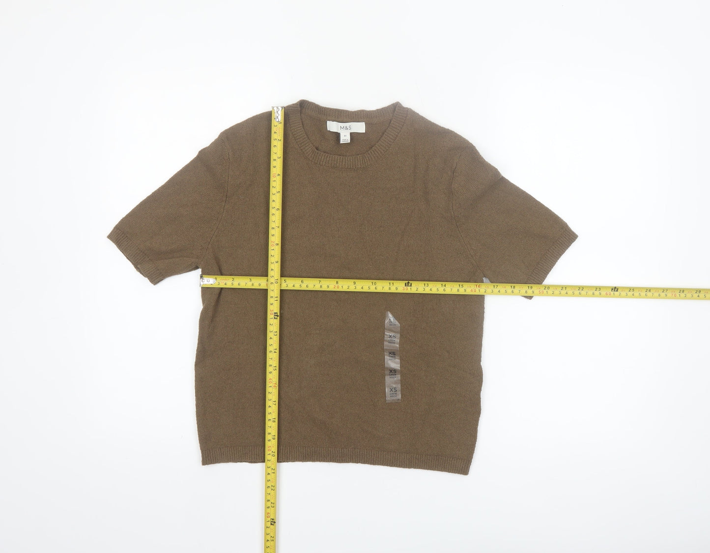 Marks and Spencer Women's Brown XS Cotton Knit Short Sleeve Jumper