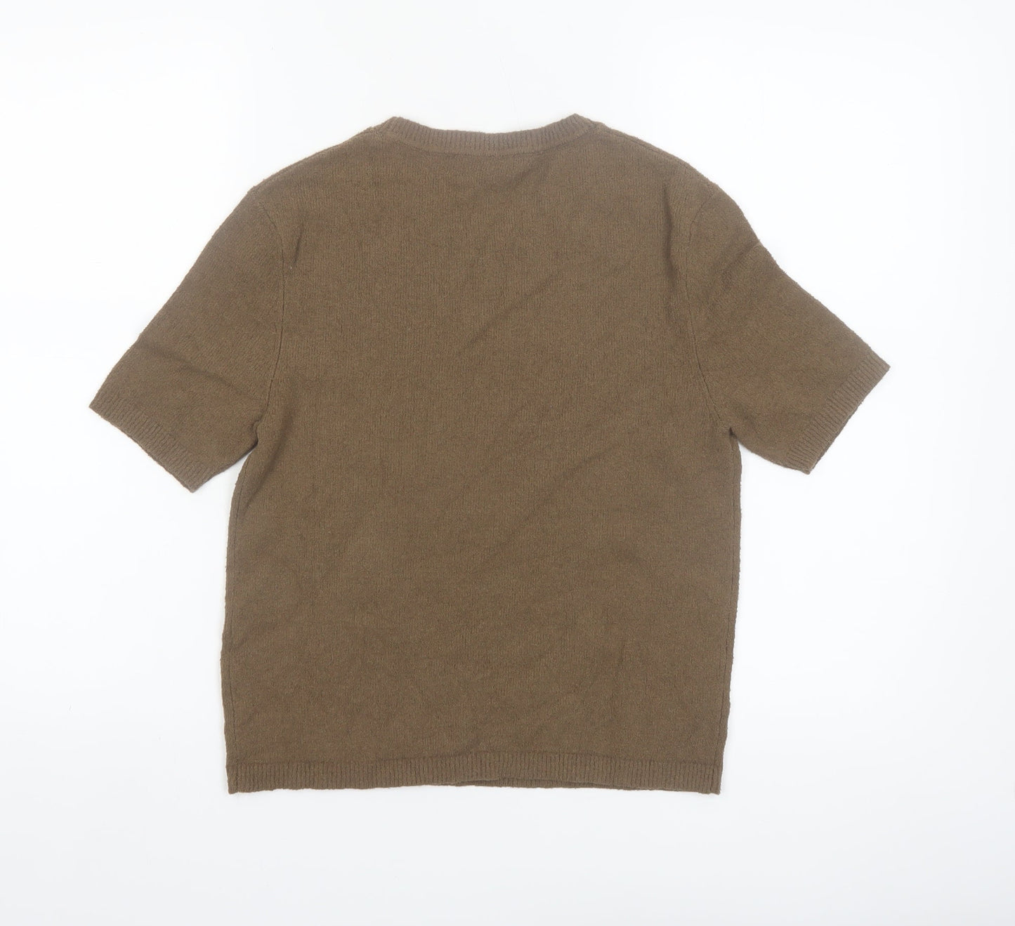 Marks and Spencer Women Brown XS Cotton Blend Crew Neck Short Sleeve Jumper