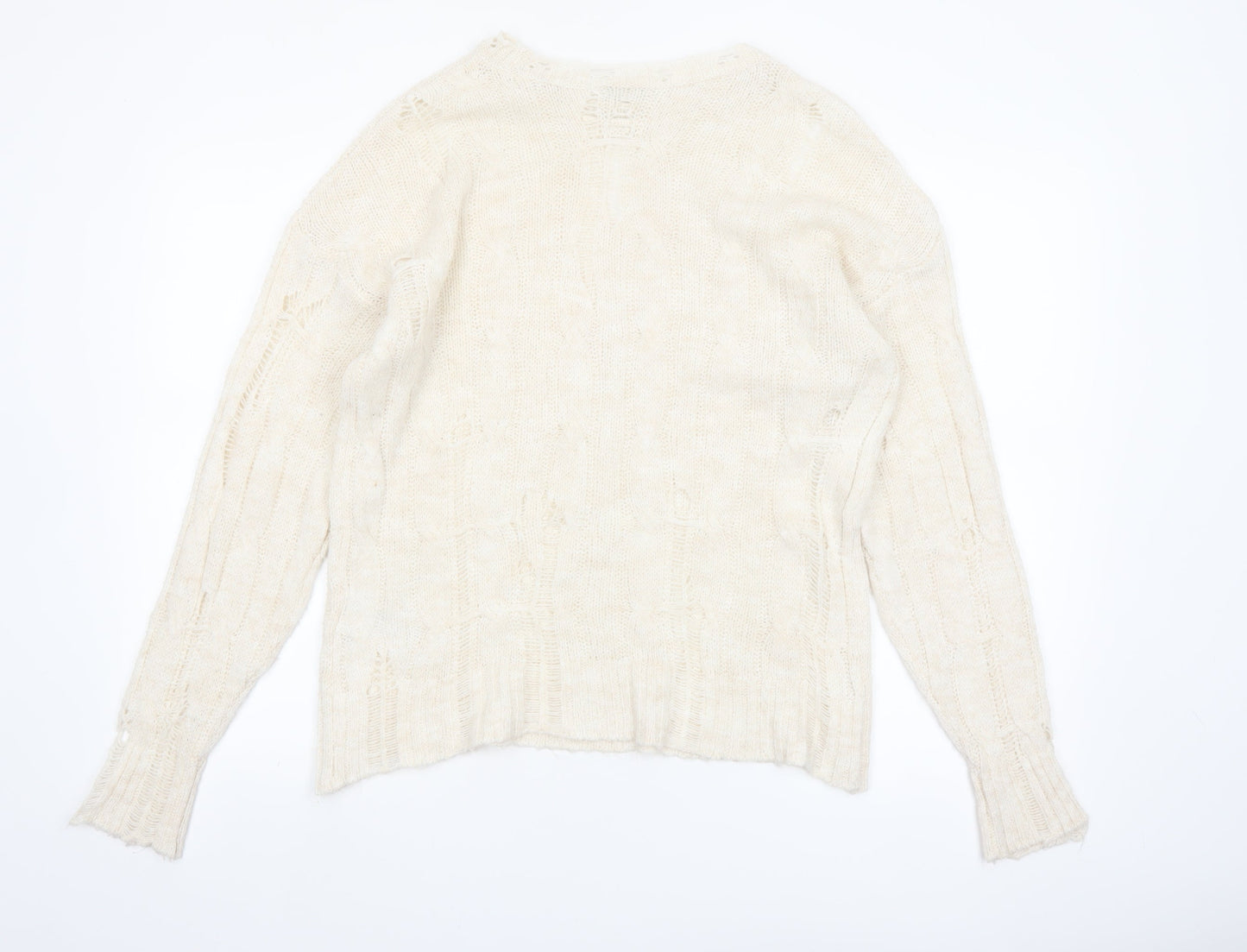 Urban Outfitters Women Ivory Open-Knit Crew Neck Jumper Size S