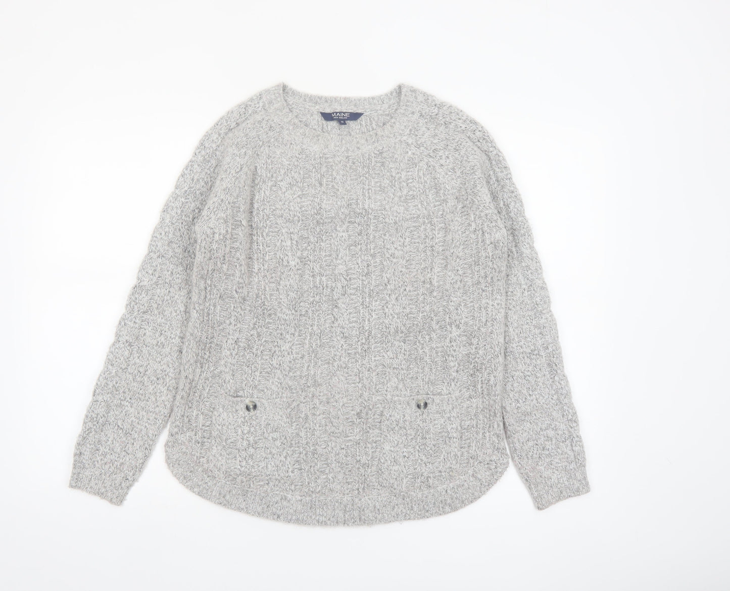 Maine New England Women's Grey Cable Knit Jumper Size 10