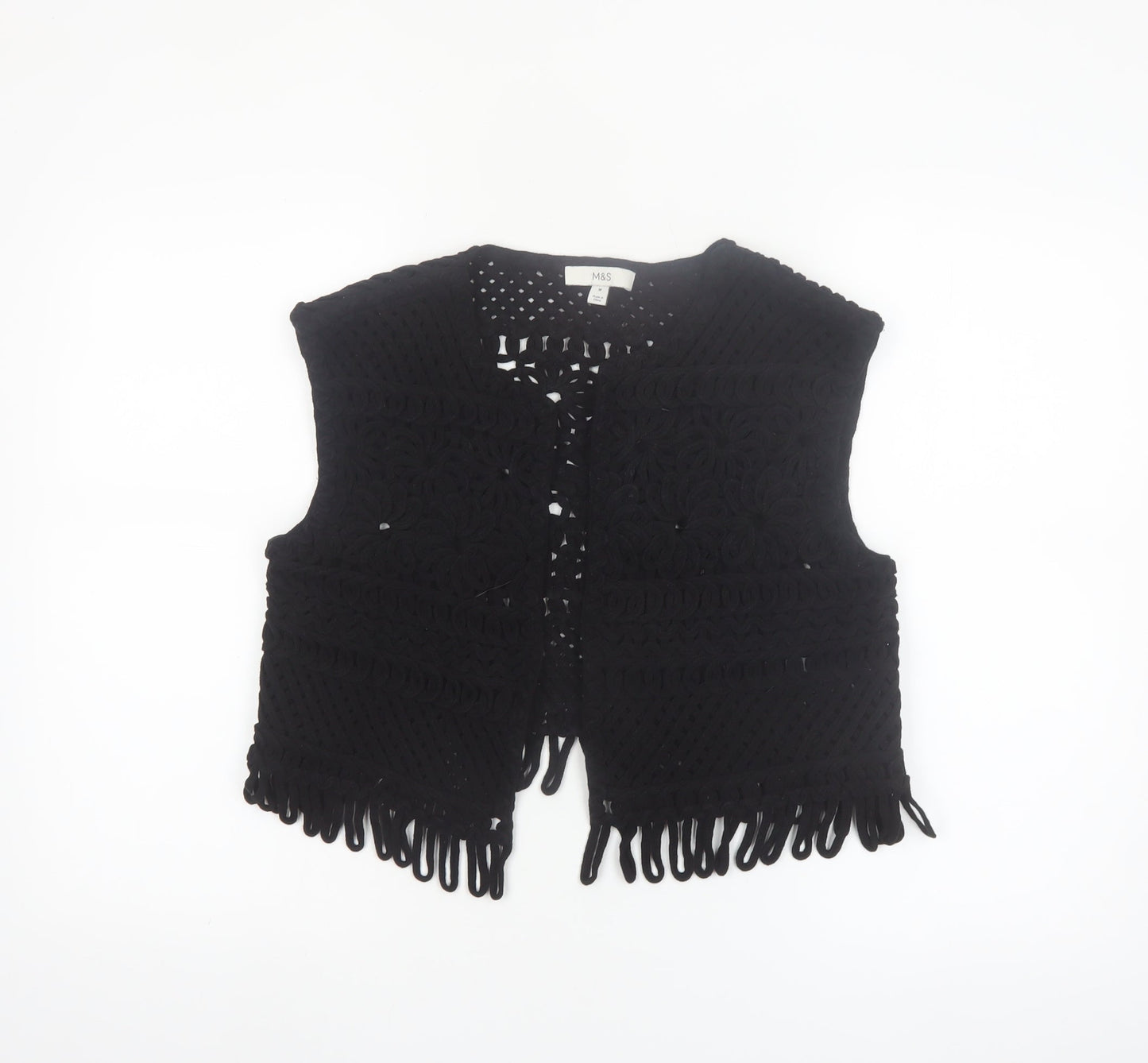 Marks and Spencer Womens Black Crochet Fringe Vest M