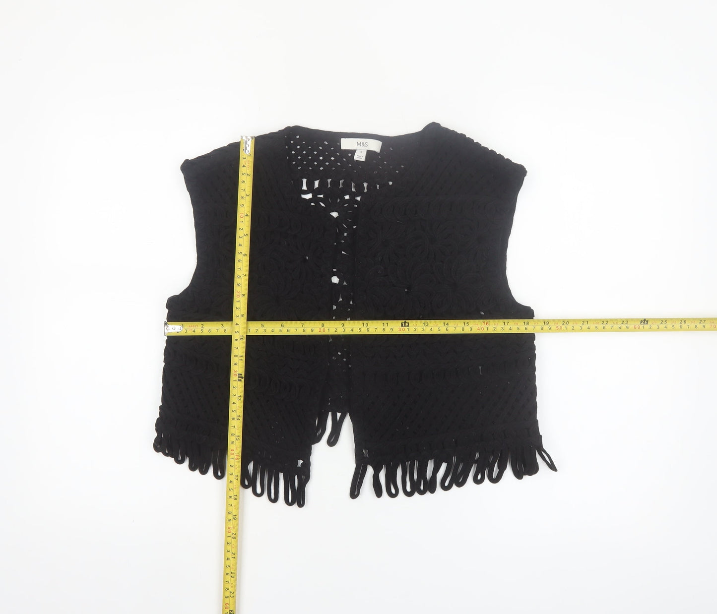 Marks and Spencer Womens Black Crochet Fringe Vest M