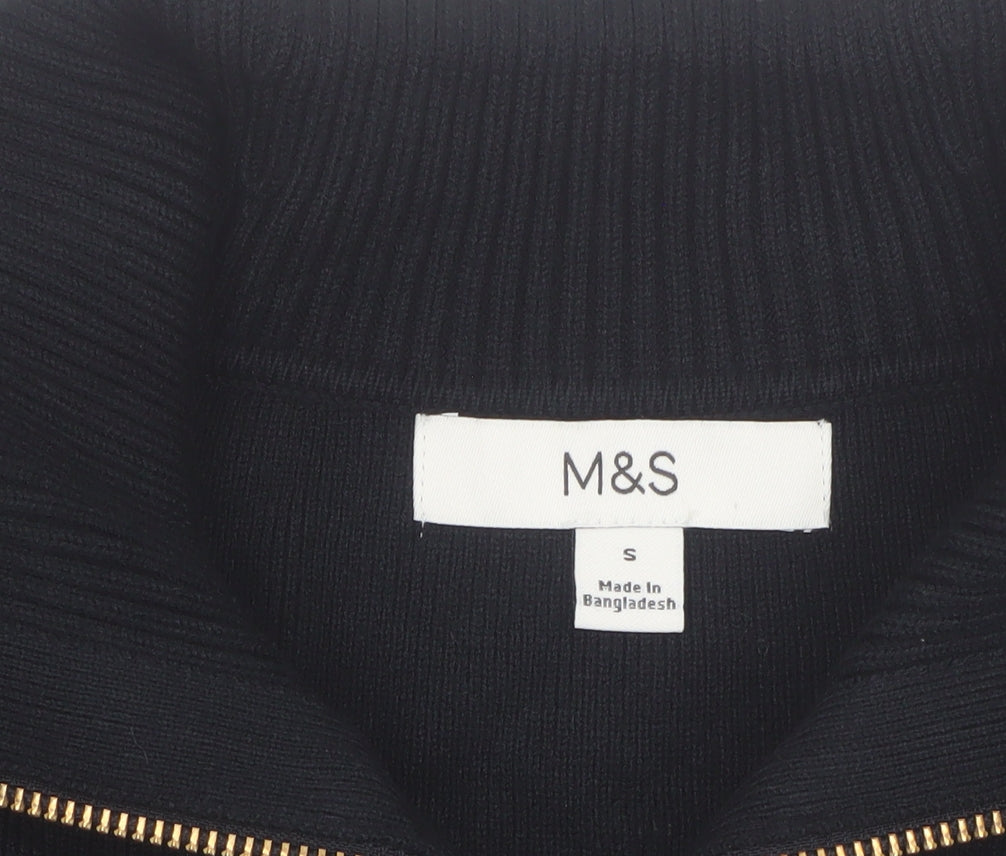 Marks and Spencer Women's Black Full Zip Knit Jumper Size S