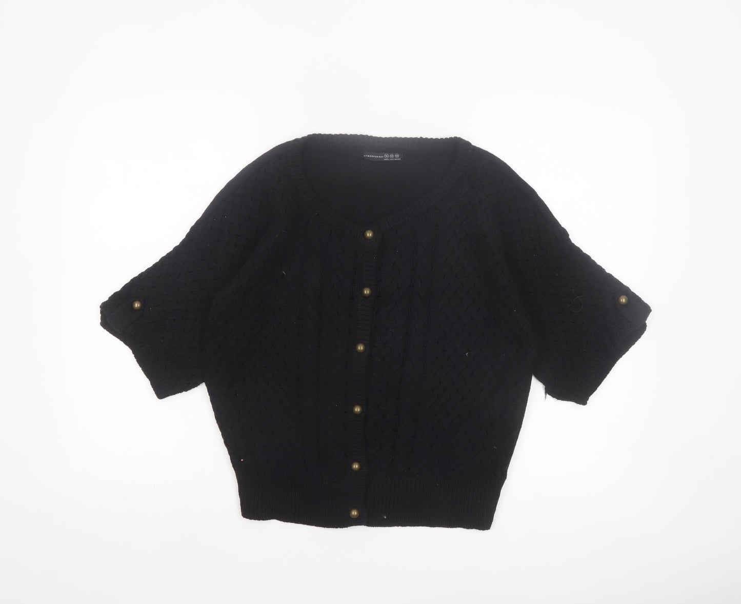 Atmosphere Women’s Black Cotton Short Sleeve Cable Knit Cardigan Size 14