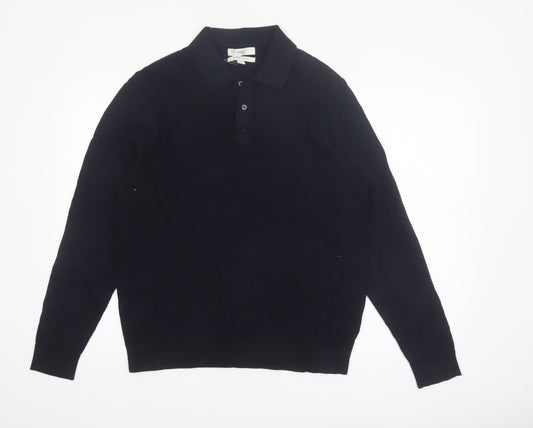Marks and Spencer Men’s Black Cotton Modal Collared Henley Jumper L
