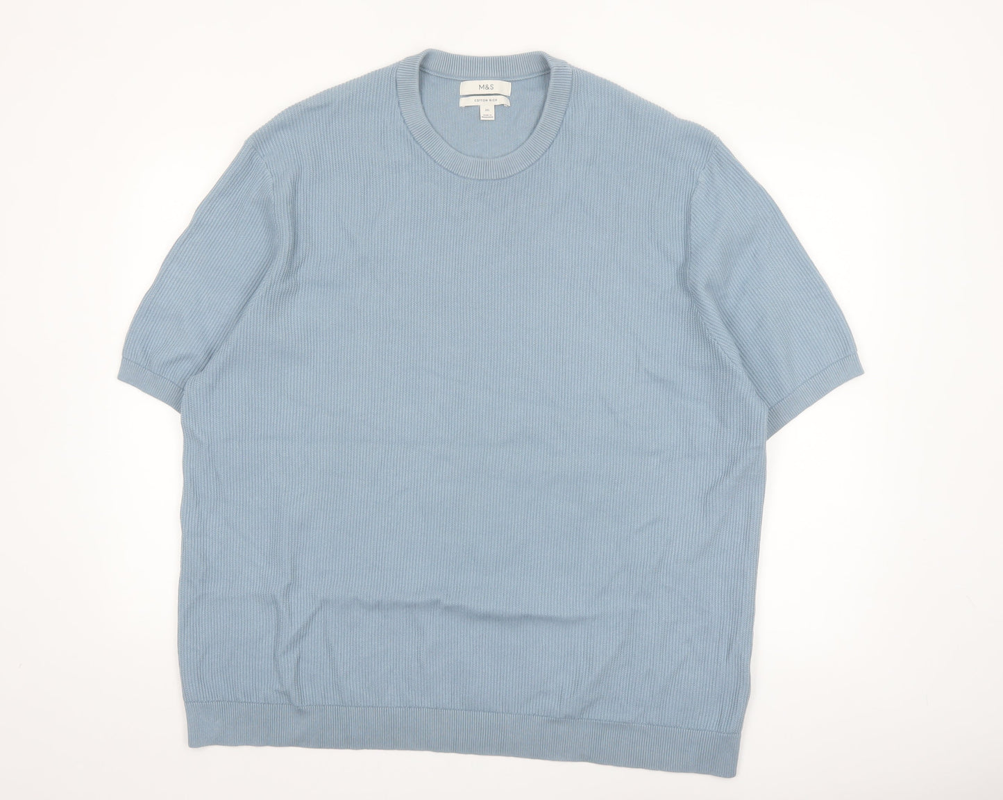 Marks and Spencer Men’s Blue Cotton Pullover Jumper 2XL Crew Neck