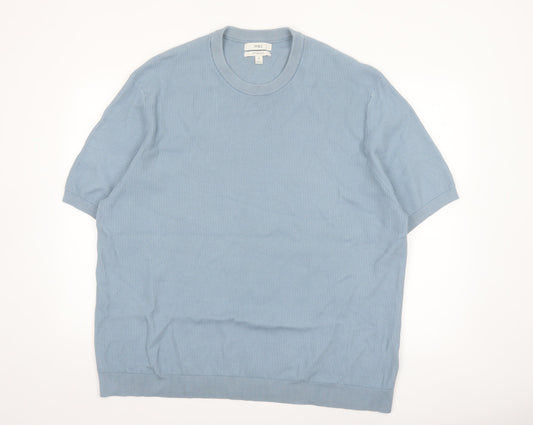 Marks and Spencer Men’s Blue Cotton Pullover Jumper 2XL Crew Neck