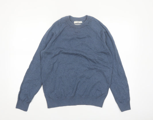 Marks and Spencer Men’s Blue Cotton Crew Neck Pullover Jumper M