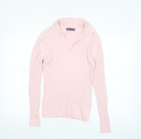 Marks and Spencer Women's Pink Collared Ribbed Pullover Jumper Size 10